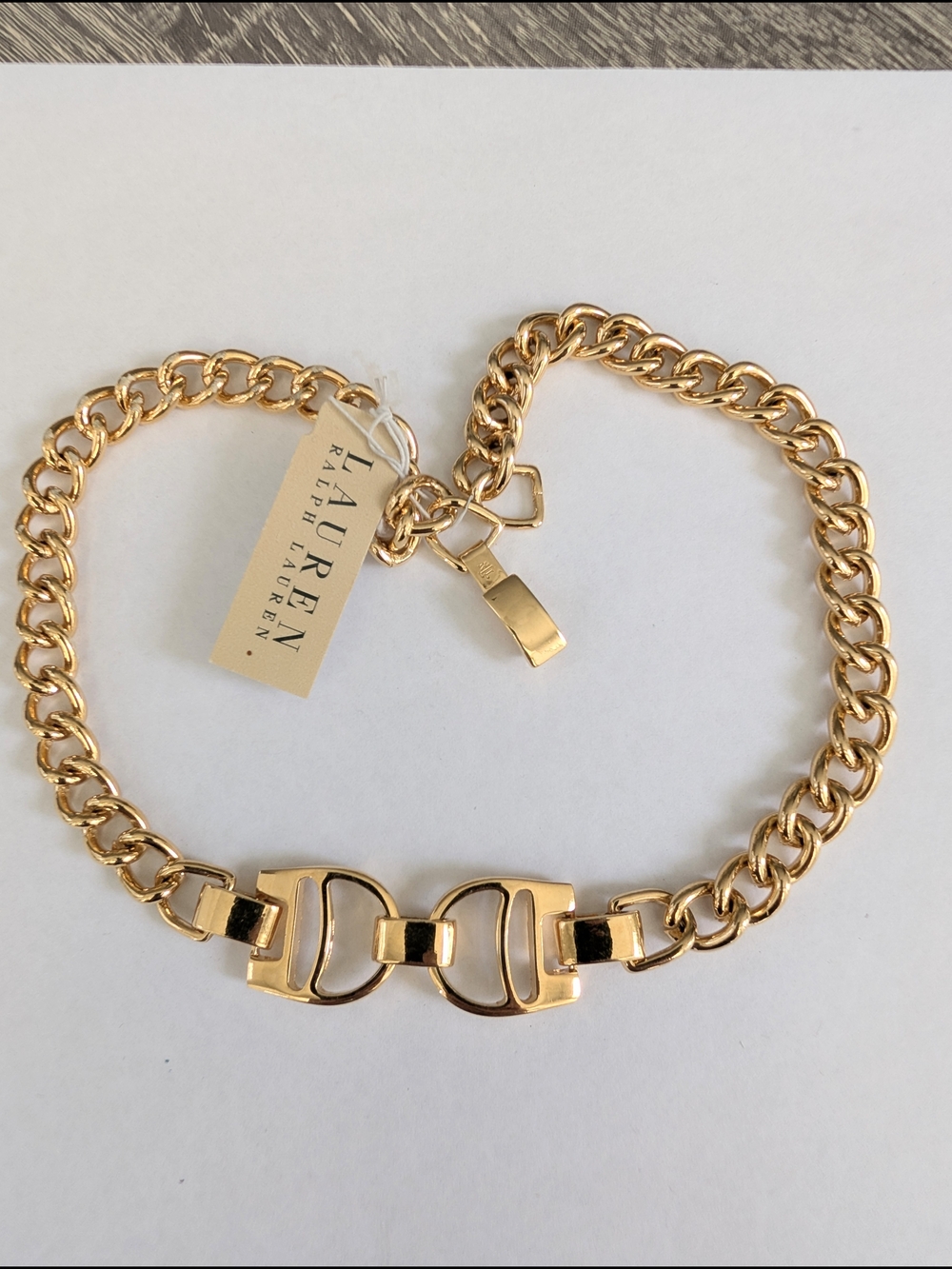 NWT Lauren Ralph Lauren Polished Gold Chain Link Horsebit Necklace